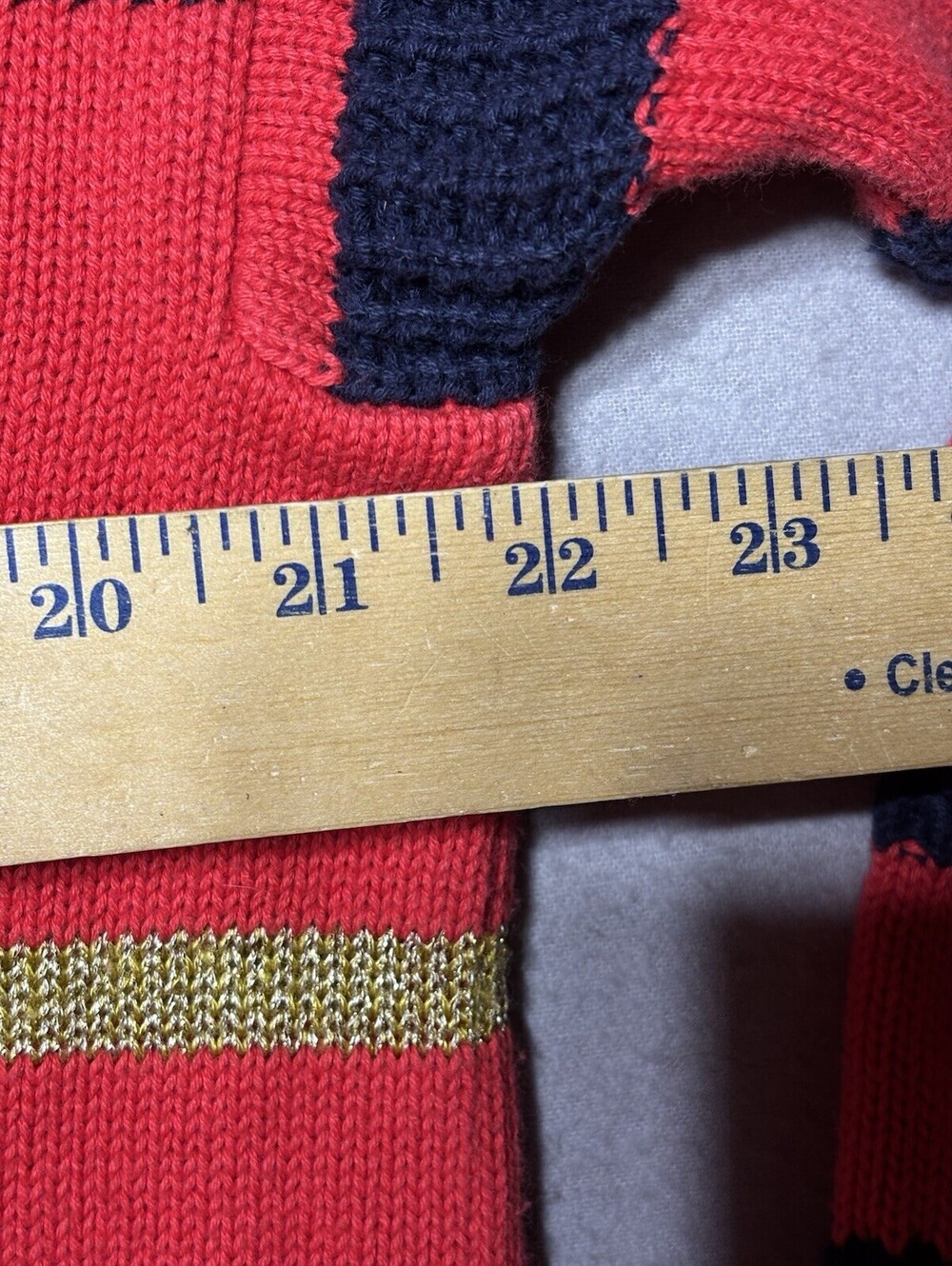 Vintage 1980s Vianni Red Navy Gold Nautical Striped V Neck Sweater Size 14 (42) - Picture 7 of 8